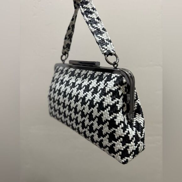 Houndstooth Woven Cowhide Push Lock Clutch/Shoulder Bag/Crossbody/Evening Bag - Picture 11 of 16